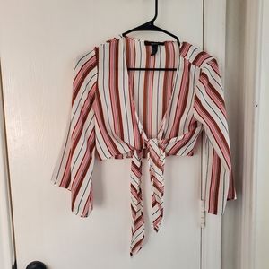 Small Pink Striped Forever 21 Tied Crop Top